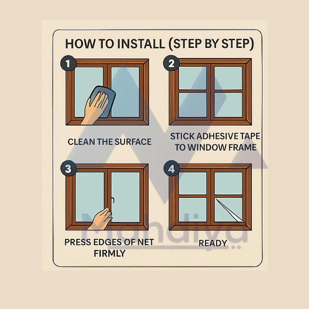 Four-step illustrated guide to installing a Mahdiya mosquito net